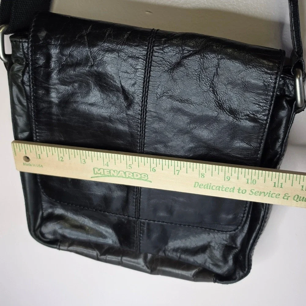 Fossil Indie Sleaze Leather Messenger Crossbody Bag Black Distressed Grunge SM